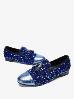 Mocassins à rivets pour hommes chaussures en cuir à paillettes à enfiler à pompons pour bal de promo mariage
