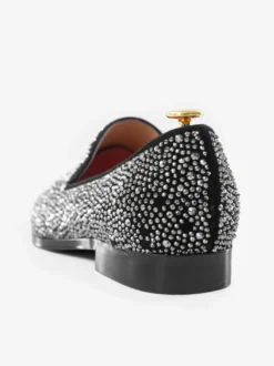 Mocassins à rivets pour hommes en daim argenté avec strass et cristaux chaussures à enfiler pour bal de promo mariage