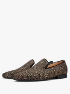 Mocassins à rivets pour hommes chaussures de soirée en daim doré avec strass chaussures à enfiler pour bal de promo mariage