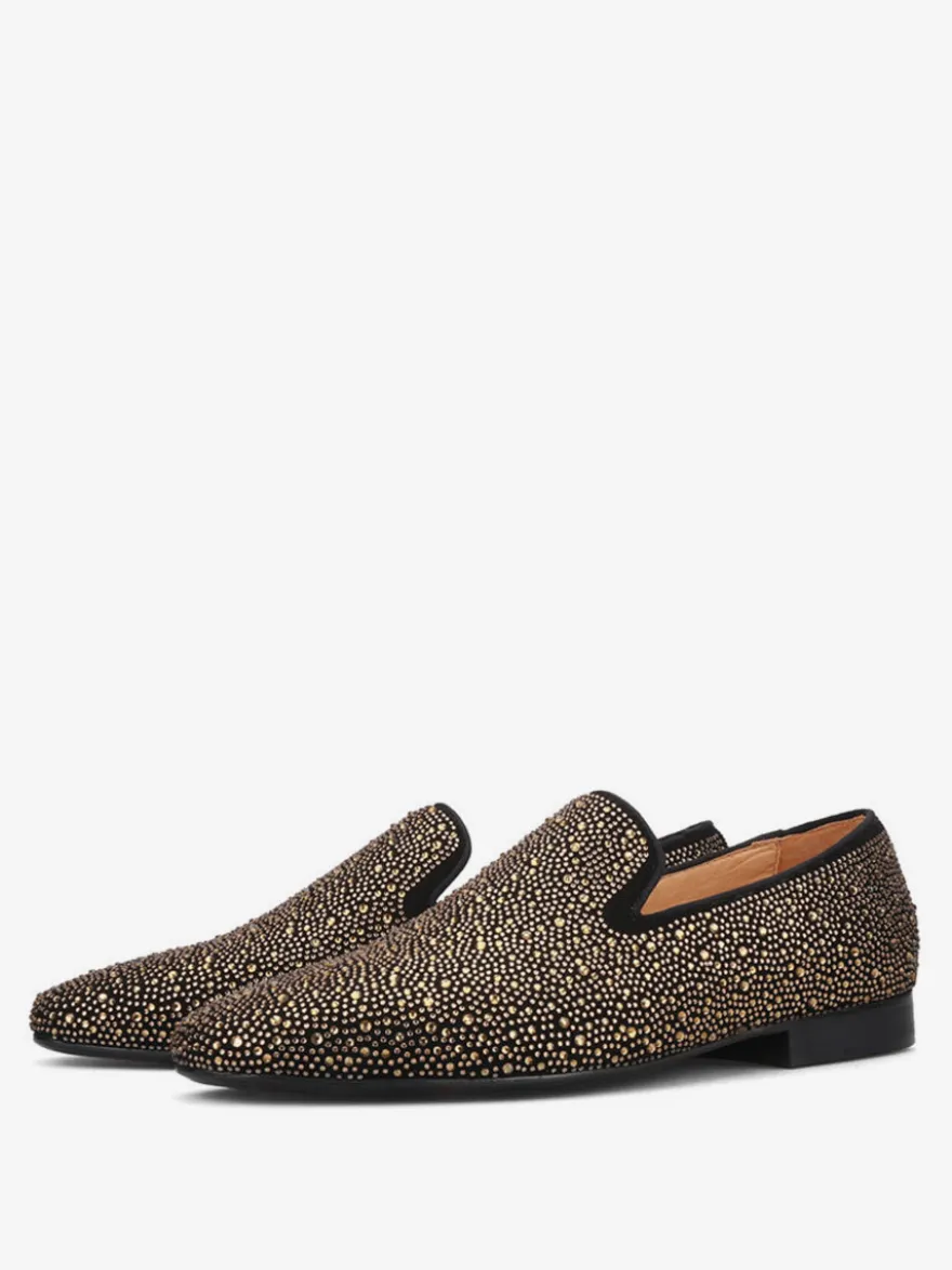 Mocassins à rivets pour hommes chaussures de soirée en daim doré avec strass chaussures à enfiler pour bal de promo mariage