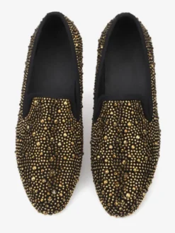 Mocassins à rivets pour hommes chaussures de soirée en daim doré avec strass chaussures à enfiler pour bal de promo mariage