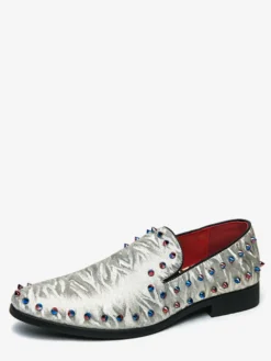 Mocassins à rivets pour hommes à enfiler à bout pointu en cuir végétalien clous décoratifs antidérapants à talon carré décontractés