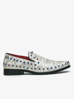 Mocassins à rivets pour hommes à enfiler à bout pointu en cuir végétalien clous décoratifs antidérapants à talon carré décontractés