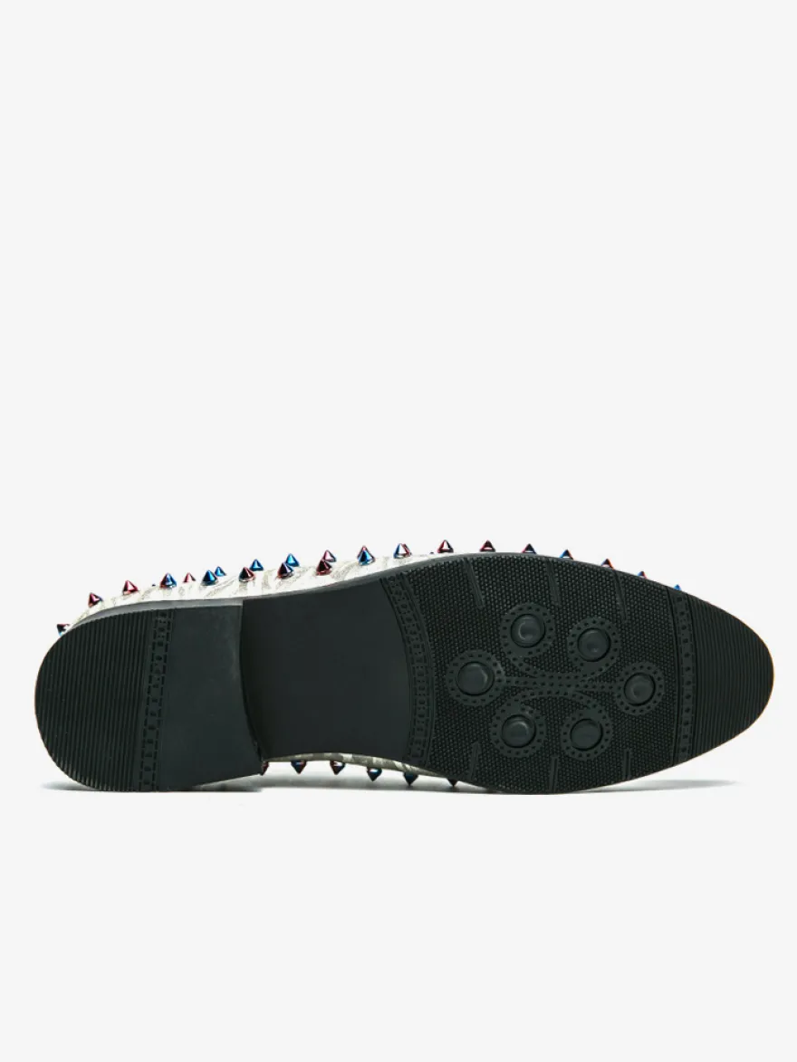 Mocassins à rivets pour hommes à enfiler à bout pointu en cuir végétalien clous décoratifs antidérapants à talon carré décontractés