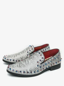 Mocassins à rivets pour hommes à enfiler à bout pointu en cuir végétalien clous décoratifs antidérapants à talon carré décontractés
