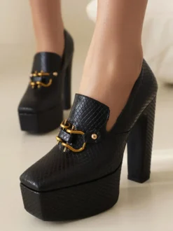 Mocassins à talons hauts femmes avec plateforme détails en métal