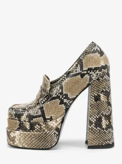 Mocassins à talons hauts plateforme à motif serpent bout rond escarpins à talons épais