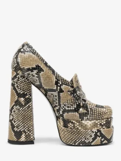 Mocassins à talons hauts plateforme à motif serpent bout rond escarpins à talons épais