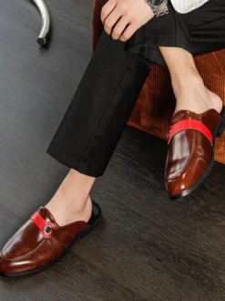 mules blanches à bout rond et boucle pantoufles sans talon