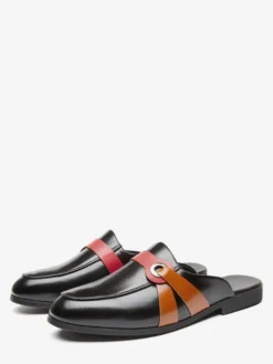 mules blanches à bout rond et boucle pantoufles sans talon