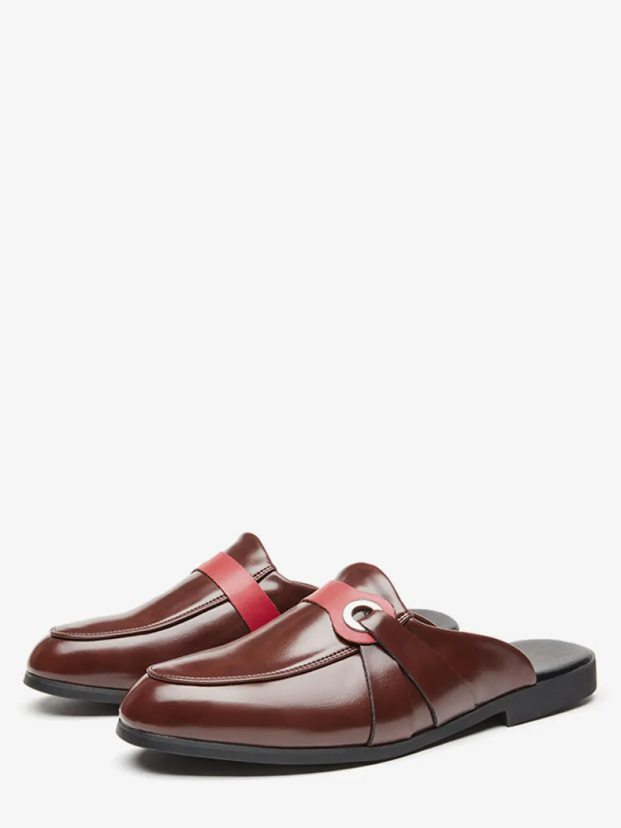 mules blanches à bout rond et boucle pantoufles sans talon