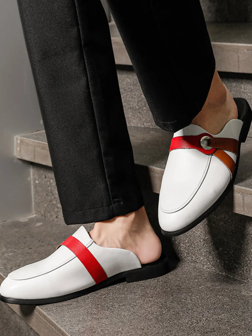 mules blanches à bout rond et boucle pantoufles sans talon