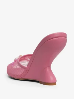 Mules compensées en maille pour femmes bout rond fleurs sans talon