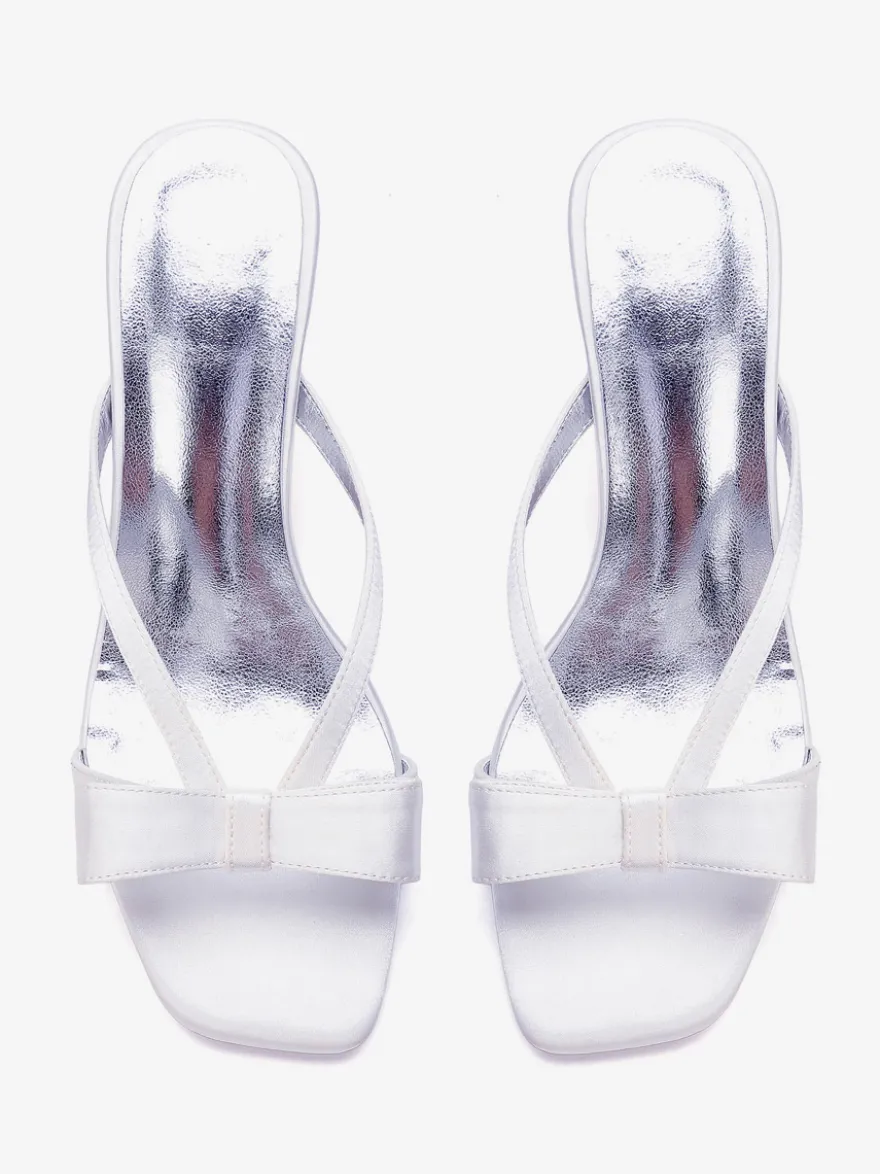 Mules de mariée à talons hauts bout ouvert nœud chaussures de mariage à talon compensé