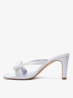 Mules de mariée à talons hauts bout ouvert nœud chaussures de mariage à talon compensé