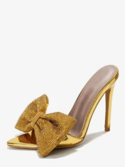 Mules à talons hauts avec strass et nœud bout ouvert escarpins à talons aiguilles et dos nu