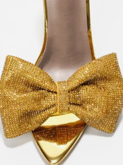 Mules à talons hauts avec strass et nœud bout ouvert escarpins à talons aiguilles et dos nu