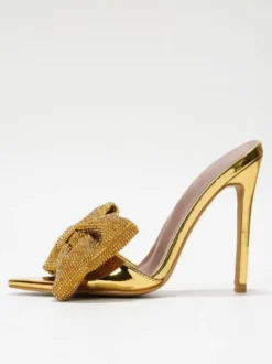 Mules à talons hauts avec strass et nœud bout ouvert escarpins à talons aiguilles et dos nu