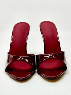 Mules à talons hauts bordeaux Sandales sexy à bout ouvert pour femmes