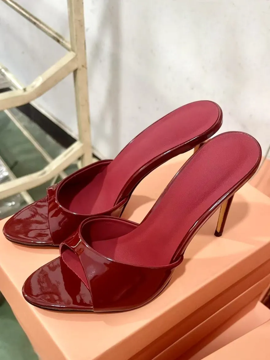 Mules à talons hauts bordeaux Sandales sexy à bout ouvert pour femmes