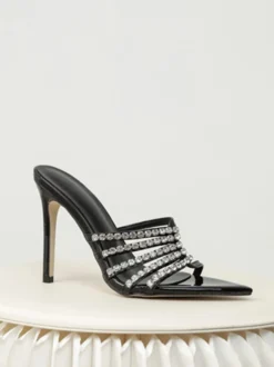 Mules à talons hauts bout ouvert strass talon aiguille escarpins à bride arrière
