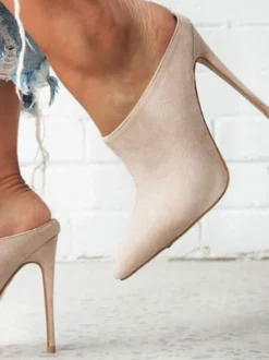 Mules à talons hauts en daim à bout pointu