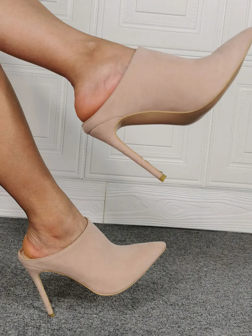 Mules à talons hauts en daim à bout pointu