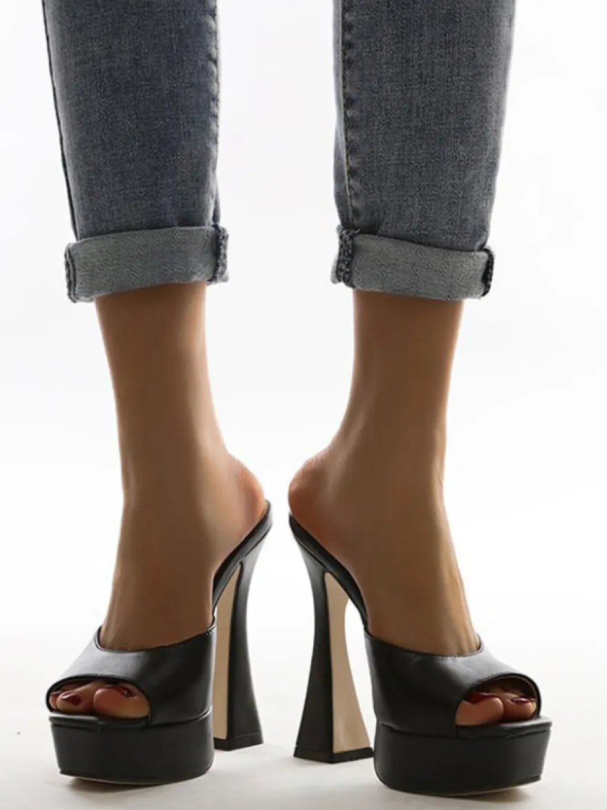 Mules à Talons Hauts Femme avec Bout Ouvert Unicolore