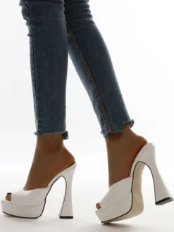 Mules à Talons Hauts Femme avec Bout Ouvert Unicolore