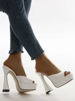Mules à Talons Hauts Femme avec Bout Ouvert Unicolore
