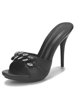 Mules à Talons Hauts Femme avec Bout Ouvert en Cuir Synthétique Unicolore