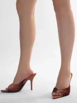Mules à talons hauts pour femmes chaussures mules à talons aiguilles froncées à bout ouvert