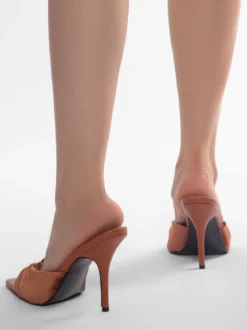 Mules à talons hauts pour femmes chaussures mules à talons aiguilles froncées à bout ouvert