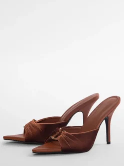 Mules à talons hauts pour femmes chaussures mules à talons aiguilles froncées à bout ouvert