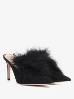 Mules À Talons Hauts Pour Femmes Bout Pointu En Fausse Plume
