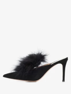 Mules À Talons Hauts Pour Femmes Bout Pointu En Fausse Plume