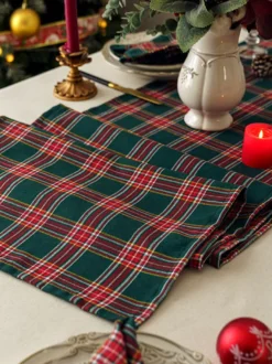 Nappe Costumes De Vacances Carreaux Polyester De Noël Vert