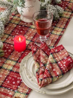 Nappe Costumes de vacances de Noël à carreaux de polyester en fibre de polyester de Noël rouge