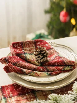 Nappe Costumes de vacances de Noël à carreaux de polyester en fibre de polyester de Noël rouge