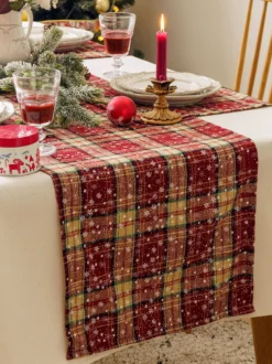Nappe Costumes de vacances de Noël à carreaux de polyester en fibre de polyester de Noël rouge