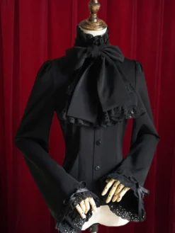 Noir Lolita Blouse Bow Slim Fit coton chemisier pour femmes Déguisements Halloween
