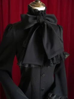 Noir Lolita Blouse Bow Slim Fit coton chemisier pour femmes Déguisements Halloween