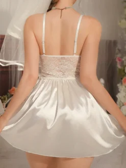 Nuisette de mariée blanche à nœuds et dos nu