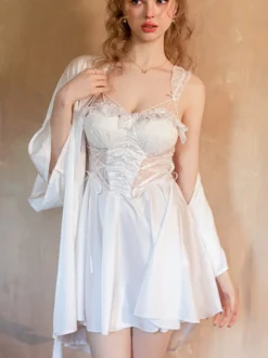 Nuisette de mariée en dentelle blanche dos nu en satin et satin lingerie femme