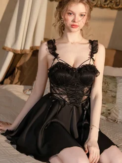 Nuisette de mariée en dentelle blanche dos nu en satin et satin lingerie femme