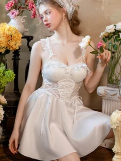 Nuisette de mariée en dentelle blanche dos nu en satin et satin lingerie femme