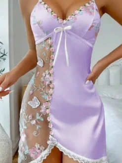 Nuisette de mariée sexy en dentelle blanche à imprimé floral effet soie style babydoll