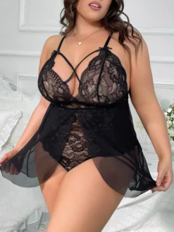 Nuisette en dentelle grande taille ensemble de pyjama deux pièces en dentelle