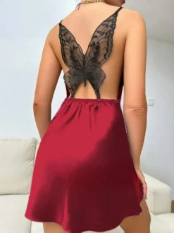 Nuisette sexy Babydoll en soie noire effet papillon