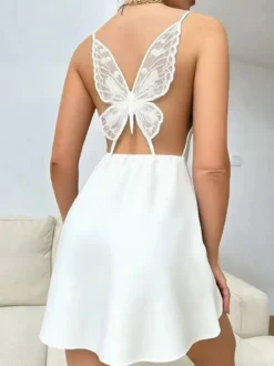 Nuisette sexy Babydoll en soie noire effet papillon